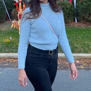 H&M Soft Blue Ribbed Turtleneck Sweater